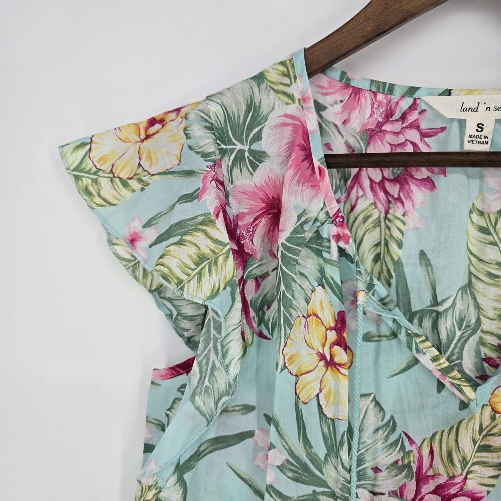 Land N Sea Floral Cotton Resort Wear Beach Blouse Maximalist Small - Picture 2 of 6